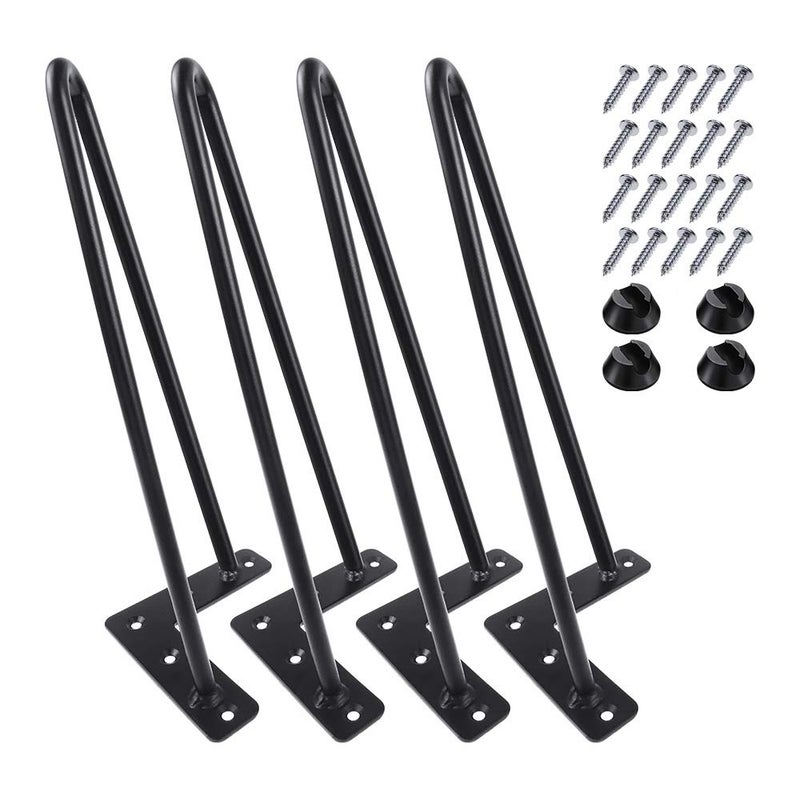 MSOBAIW Hairpin Legs 12 inch Set of 4, DIY Furniture Metal Table Legs Perfect for Coffee and Dining Table, Designer Desk, Nightstand, 3/8" Diameter Satin Black Two-Rod Mid Century Modern Style (12", Black) - Image 1